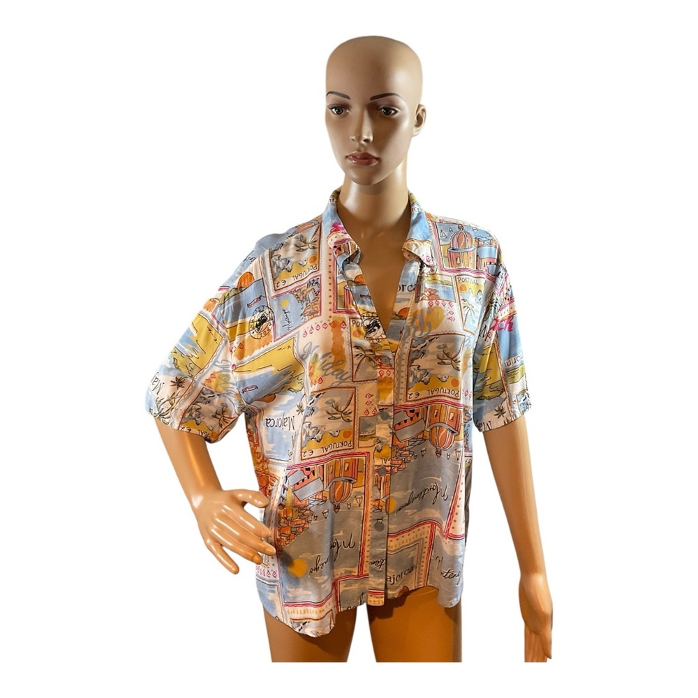 Unique Spectrum Women’s Button Up Multi Color Travel Short Sleeve Blouse Size XL